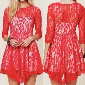 Free People Red Lace Overlay Dress size 2 Party Dress